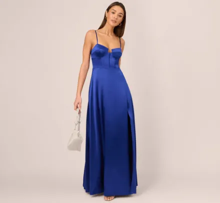 Adrianna Papell Wedding Guest Dresses|Formal Dresses*Liquid Satin Gown With Corset Bodice In Royal Sapphire