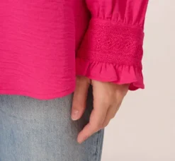 Adrianna Papell Tops & Blouses*Long Sleeve Covered Button Up Top With V Neck In Hot Pink