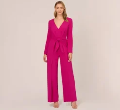 Adrianna Papell Jumpsuits|Day Dresses*Long Sleeve Crepe Jumpsuit With Tie Front In Hot Orchid
