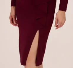 Adrianna Papell Wedding Guest Dresses|Day Dresses*Long Sleeve Draped Jersey Dress With Chain Trim In Blackened Red