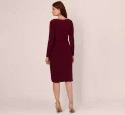 Adrianna Papell Wedding Guest Dresses|Day Dresses*Long Sleeve Draped Jersey Dress With Chain Trim In Blackened Red