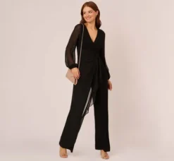 Adrianna Papell Jumpsuits|Day Dresses*Long Sleeve Jersey Jumpsuit With Chiffon Details In