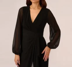 Adrianna Papell Jumpsuits|Day Dresses*Long Sleeve Jersey Jumpsuit With Chiffon Details In