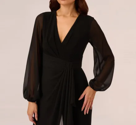 Adrianna Papell Jumpsuits|Day Dresses*Long Sleeve Jersey Jumpsuit With Chiffon Details In