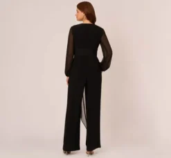 Adrianna Papell Jumpsuits|Day Dresses*Long Sleeve Jersey Jumpsuit With Chiffon Details In