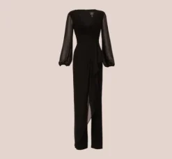 Adrianna Papell Jumpsuits|Day Dresses*Long Sleeve Jersey Jumpsuit With Chiffon Details In
