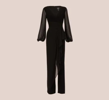 Adrianna Papell Jumpsuits|Day Dresses*Long Sleeve Jersey Jumpsuit With Chiffon Details In