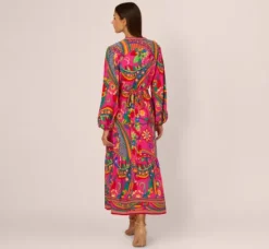 Adrianna Papell Wedding Guest Dresses|Day Dresses*Long Sleeve Retro Printed Midi Dress In Pink Multi