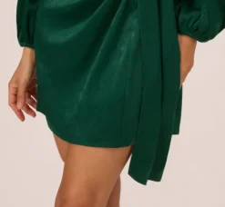 Adrianna Papell Wedding Guest Dresses|Day Dresses*Long Sleeve Satin Dress With Draped Details In Dark Ivy