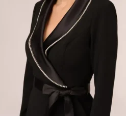 Adrianna Papell Jumpsuits*Long Sleeve Tuxedo Jumpsuit With Crystal Trim In