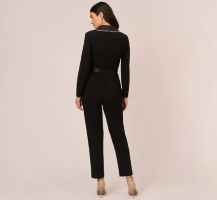 Adrianna Papell Jumpsuits*Long Sleeve Tuxedo Jumpsuit With Crystal Trim In