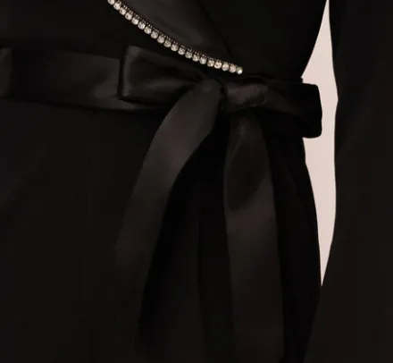 Adrianna Papell Jumpsuits*Long Sleeve Tuxedo Jumpsuit With Crystal Trim In