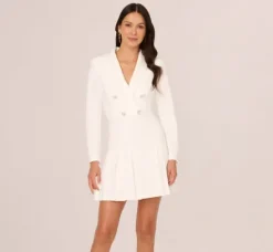 Adrianna Papell Day Dresses|Little White Dresses*Long Sleeve Tuxedo Mini Dress With Crystal Button Accents In