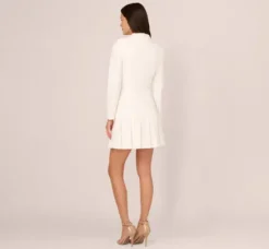 Adrianna Papell Day Dresses|Little White Dresses*Long Sleeve Tuxedo Mini Dress With Crystal Button Accents In