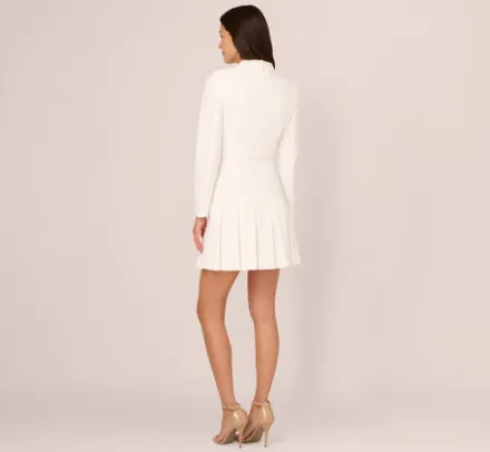 Adrianna Papell Day Dresses|Little White Dresses*Long Sleeve Tuxedo Mini Dress With Crystal Button Accents In