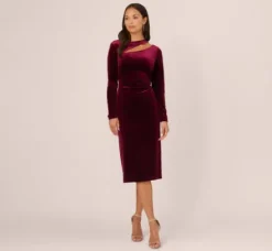 Adrianna Papell Wedding Guest Dresses|Ap Exclusives*Long Sleeve Velvet Dress With Asymmetric Cutout Neckline In