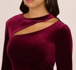Adrianna Papell Wedding Guest Dresses|Ap Exclusives*Long Sleeve Velvet Dress With Asymmetric Cutout Neckline In