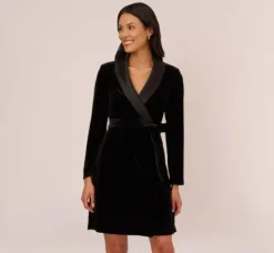 Adrianna Papell Wedding Guest Dresses|Day Dresses*Long Sleeve Velvet Tuxedo Dress In