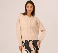 Adrianna Papell Tops & Blouses|Co-Ord Sets*Long Sleeve Zip Front Sweater Bomber In Champagne Blush