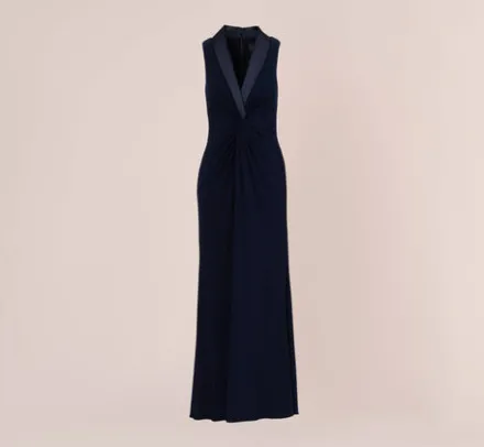 Adrianna Papell Wedding Guest Dresses|Formal Dresses*Matte Jersey Twist Front Tuxedo Long Gown In