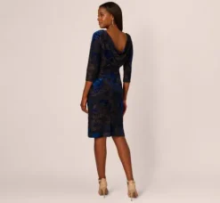 Adrianna Papell Wedding Guest Dresses|Day Dresses*Metallic Burnout Velvet Dress With Shirred Details In Black Blue