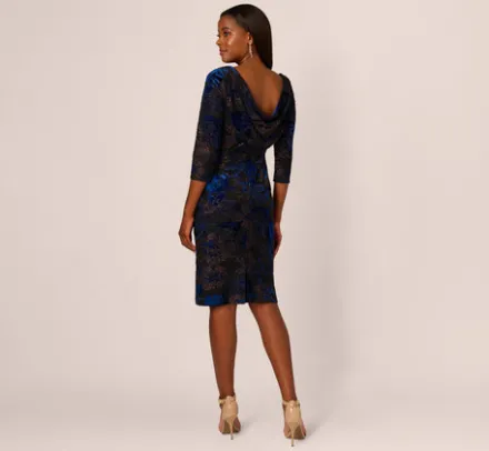 Adrianna Papell Wedding Guest Dresses|Day Dresses*Metallic Burnout Velvet Dress With Shirred Details In Black Blue