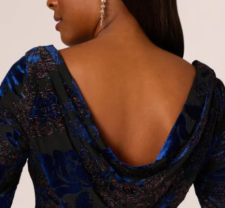 Adrianna Papell Wedding Guest Dresses|Day Dresses*Metallic Burnout Velvet Dress With Shirred Details In Black Blue