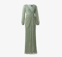 Adrianna Papell Wedding Guest Dresses|Formal Dresses*Metallic Crinkled Mesh Draped Long Gown In Green Slate