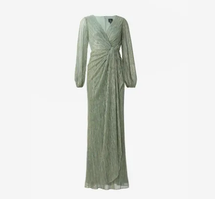 Adrianna Papell Wedding Guest Dresses|Formal Dresses*Metallic Crinkled Mesh Draped Long Gown In Green Slate
