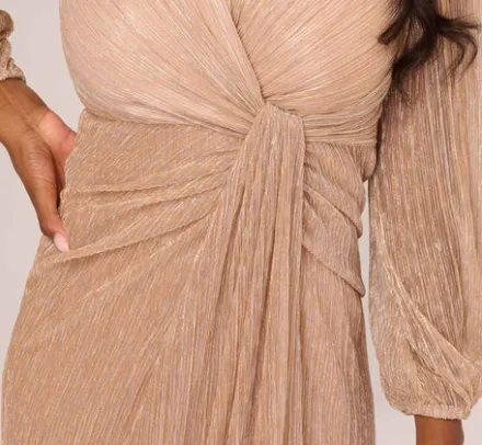 Adrianna Papell Wedding Guest Dresses|Formal Dresses*Metallic Crinkled Mesh Draped Long Gown In Light Gold