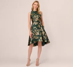 Adrianna Papell Wedding Guest Dresses|Day Dresses*Metallic Jacquard High Low Dress With Ruffle Details In