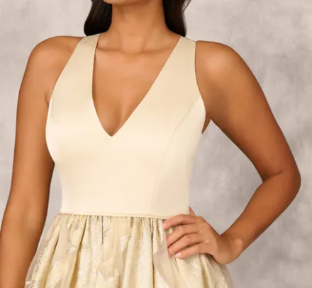 Adrianna Papell Wedding Guest Dresses|Formal Dresses*Metallic Jacquard Sleeveless Ball Gown With Crinoline Details In Light Gold