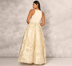 Adrianna Papell Wedding Guest Dresses|Formal Dresses*Metallic Jacquard Sleeveless Ball Gown With Crinoline Details In Light Gold