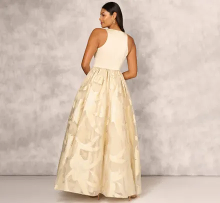 Adrianna Papell Wedding Guest Dresses|Formal Dresses*Metallic Jacquard Sleeveless Ball Gown With Crinoline Details In Light Gold