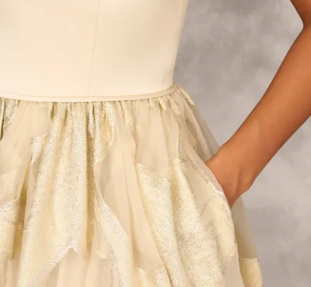 Adrianna Papell Wedding Guest Dresses|Formal Dresses*Metallic Jacquard Sleeveless Ball Gown With Crinoline Details In Light Gold