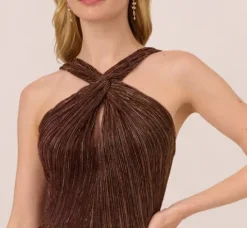 Adrianna Papell Wedding Guest Dresses|Formal Dresses*Metallic Knit Halter Midi Dress With Wrap Skirt In