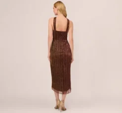 Adrianna Papell Wedding Guest Dresses|Formal Dresses*Metallic Knit Halter Midi Dress With Wrap Skirt In