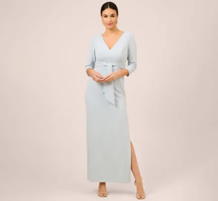 Adrianna Papell Wedding Guest Dresses|Formal Dresses*Metallic Knit Tie-Front Long Column Gown In