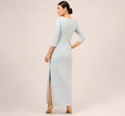 Adrianna Papell Wedding Guest Dresses|Formal Dresses*Metallic Knit Tie-Front Long Column Gown In