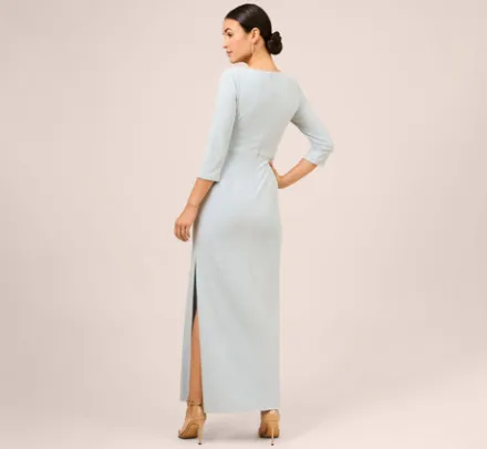Adrianna Papell Wedding Guest Dresses|Formal Dresses*Metallic Knit Tie-Front Long Column Gown In