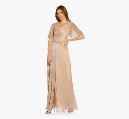 Adrianna Papell Wedding Guest Dresses|Formal Dresses*Metallic Mesh Draped Gown In Rose Gold