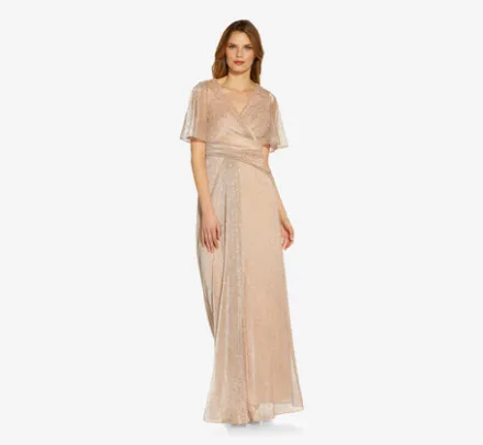 Adrianna Papell Wedding Guest Dresses|Formal Dresses*Metallic Mesh Draped Gown In Rose Gold