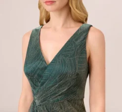 Adrianna Papell Wedding Guest Dresses|Formal Dresses*Metallic Mesh Faux Wrap Gown With Ruffle Accents In