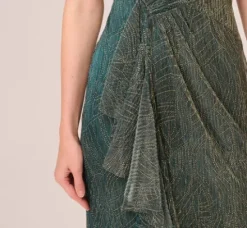 Adrianna Papell Wedding Guest Dresses|Formal Dresses*Metallic Mesh Faux Wrap Gown With Ruffle Accents In