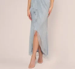 Adrianna Papell Wedding Guest Dresses|Formal Dresses*Metallic Mesh Faux Wrap Gown With Ruffle Accents In Sky Blue