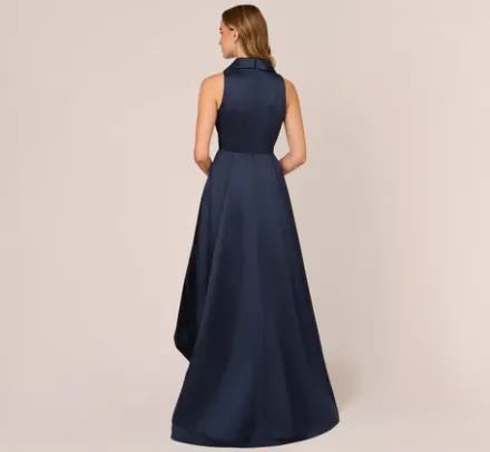 Adrianna Papell Wedding Guest Dresses|Petite-Friendly*Mikado High/Low Midi-Length Tuxedo Gown In