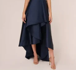 Adrianna Papell Wedding Guest Dresses|Petite-Friendly*Mikado High/Low Midi-Length Tuxedo Gown In