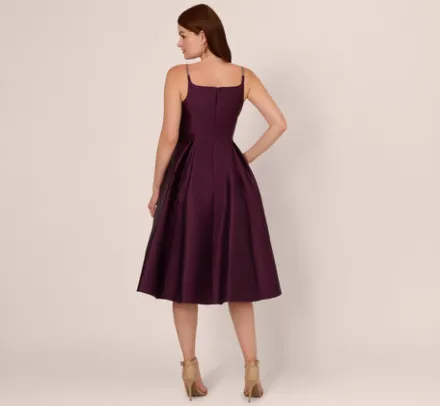 Adrianna Papell Wedding Guest Dresses|Petite-Friendly*Mikado Midi Dress With Beaded Spaghetti Straps In Pinot Noir