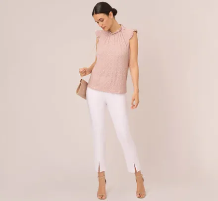 Adrianna Papell Tops & Blouses|Co-Ord Sets*Mock Neck Print Top With Ruffled Details In Champagne Blowing Leaf