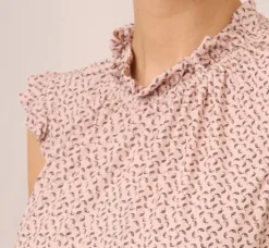 Adrianna Papell Tops & Blouses|Co-Ord Sets*Mock Neck Print Top With Ruffled Details In Champagne Blowing Leaf